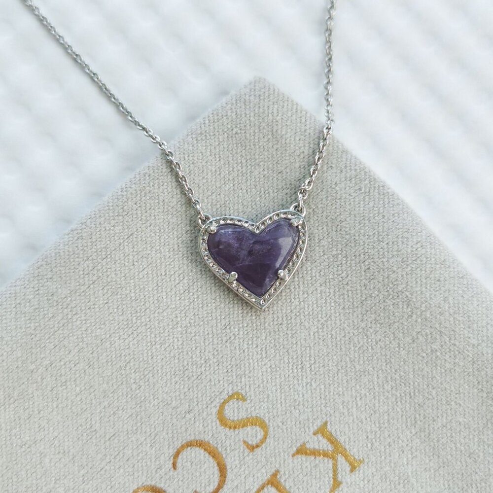 Kendra Scott Silver Amethyst Ari Heart Necklace NEW